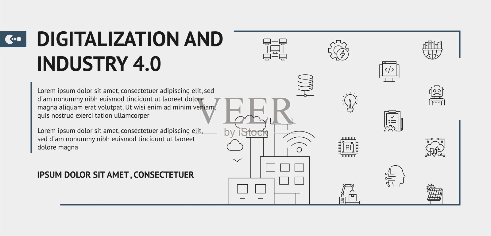 与数字化和工业4.0相关的设计，线条图标。简单的轮廓符号图标。插画图片素材