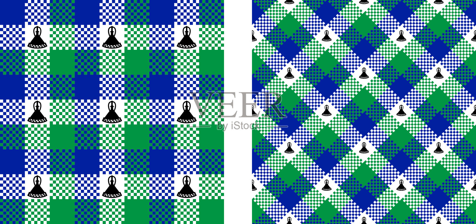 莱索托图案集。用于装饰等的格子背景。矢量插图。插画图片素材