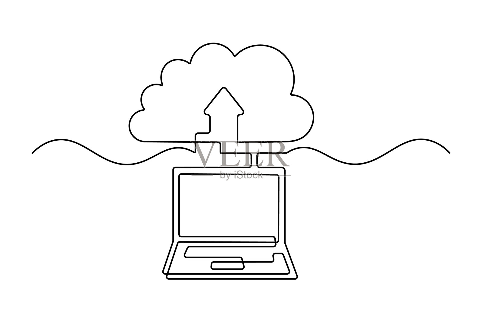 云存储上传图标连续线条绘图矢量插图插画图片素材