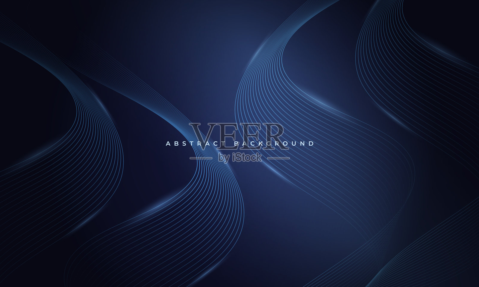 抽象的深蓝色矢量背景，带有发光的蓝色波浪线插画图片素材