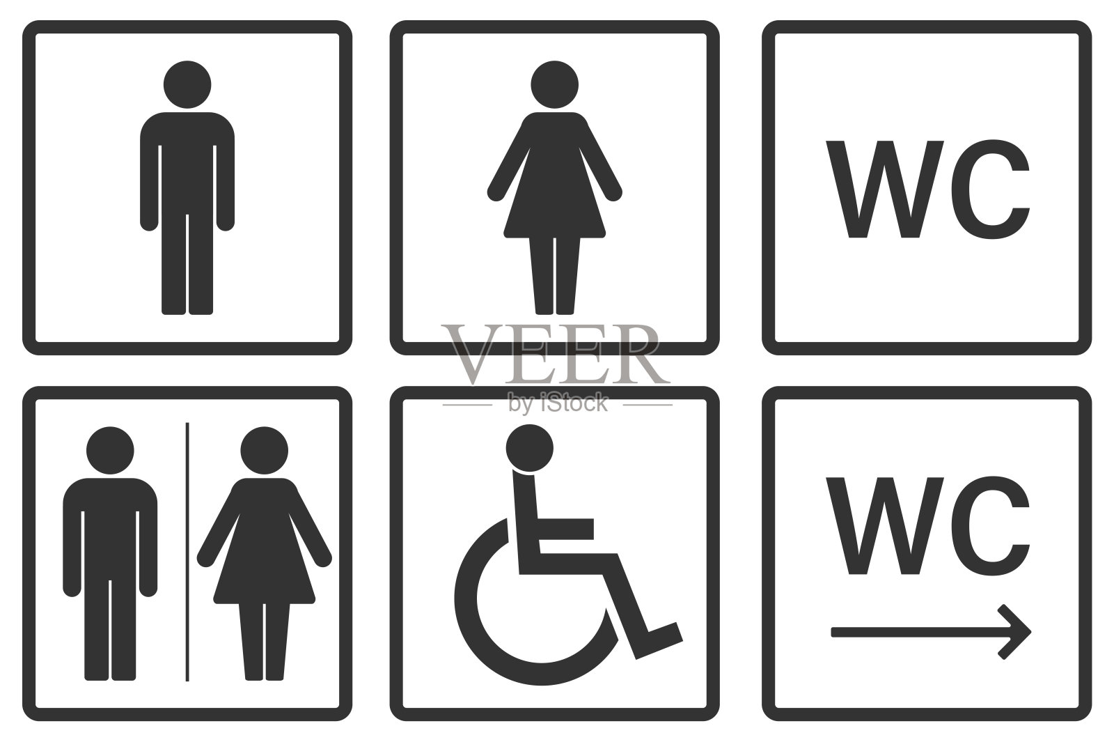无障碍标志的洗手间和卫生间图标集插画图片素材