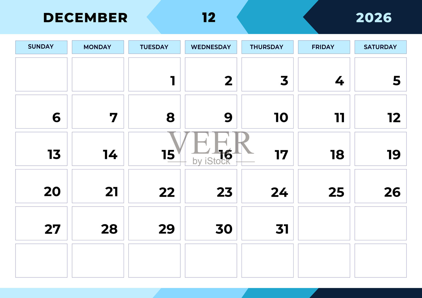 2026年12月，月度计划设计。2026年日历插画图片素材
