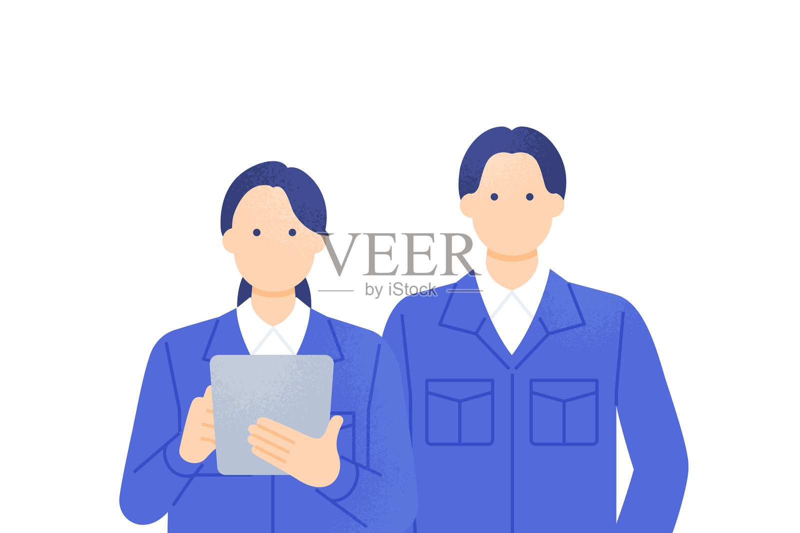 建筑和制造公司的专业团队。现场使用技术和数字化转型的概念。插画图片素材