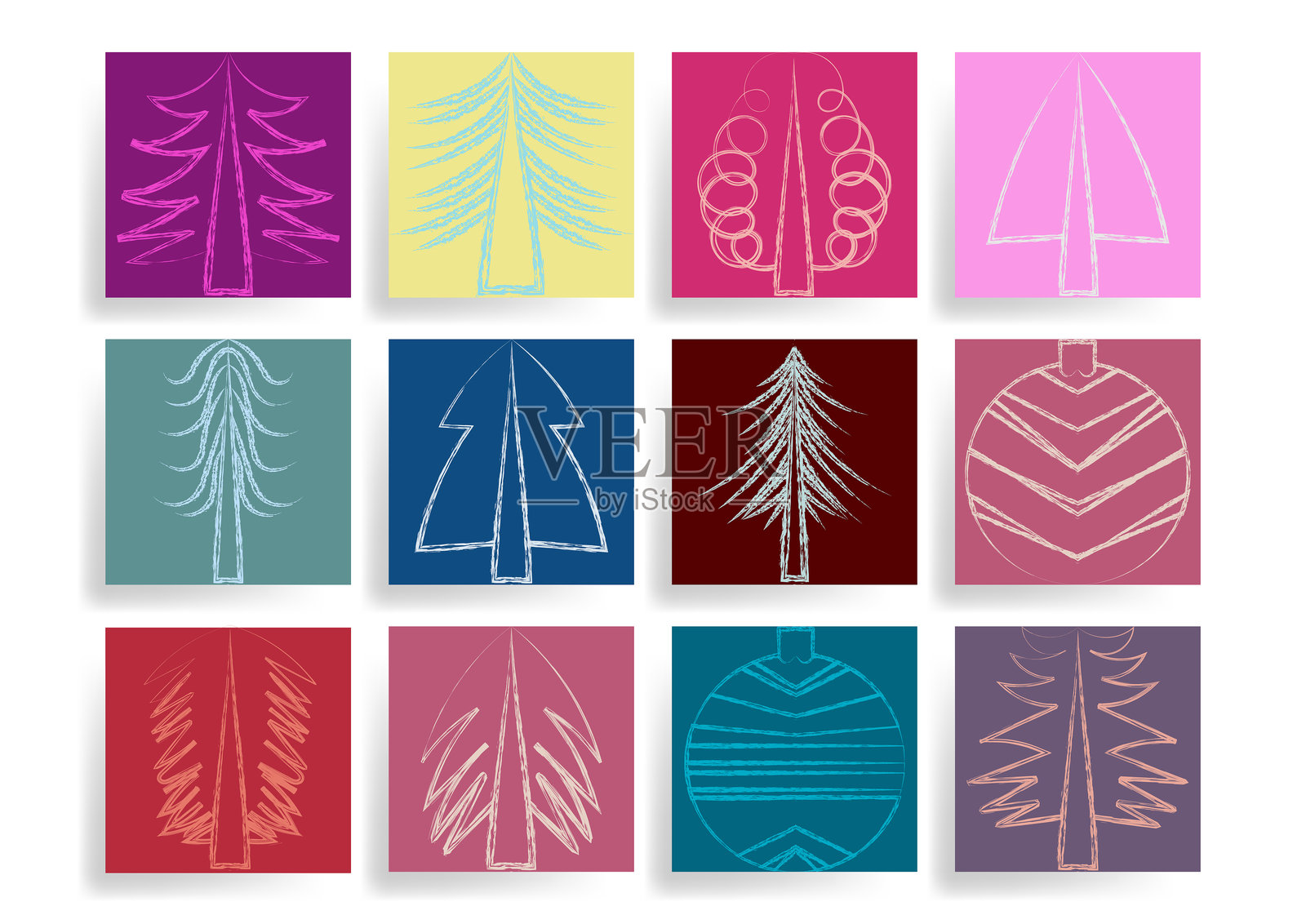 冬季假日矢量图集，包含云杉和圣诞球插画图片素材