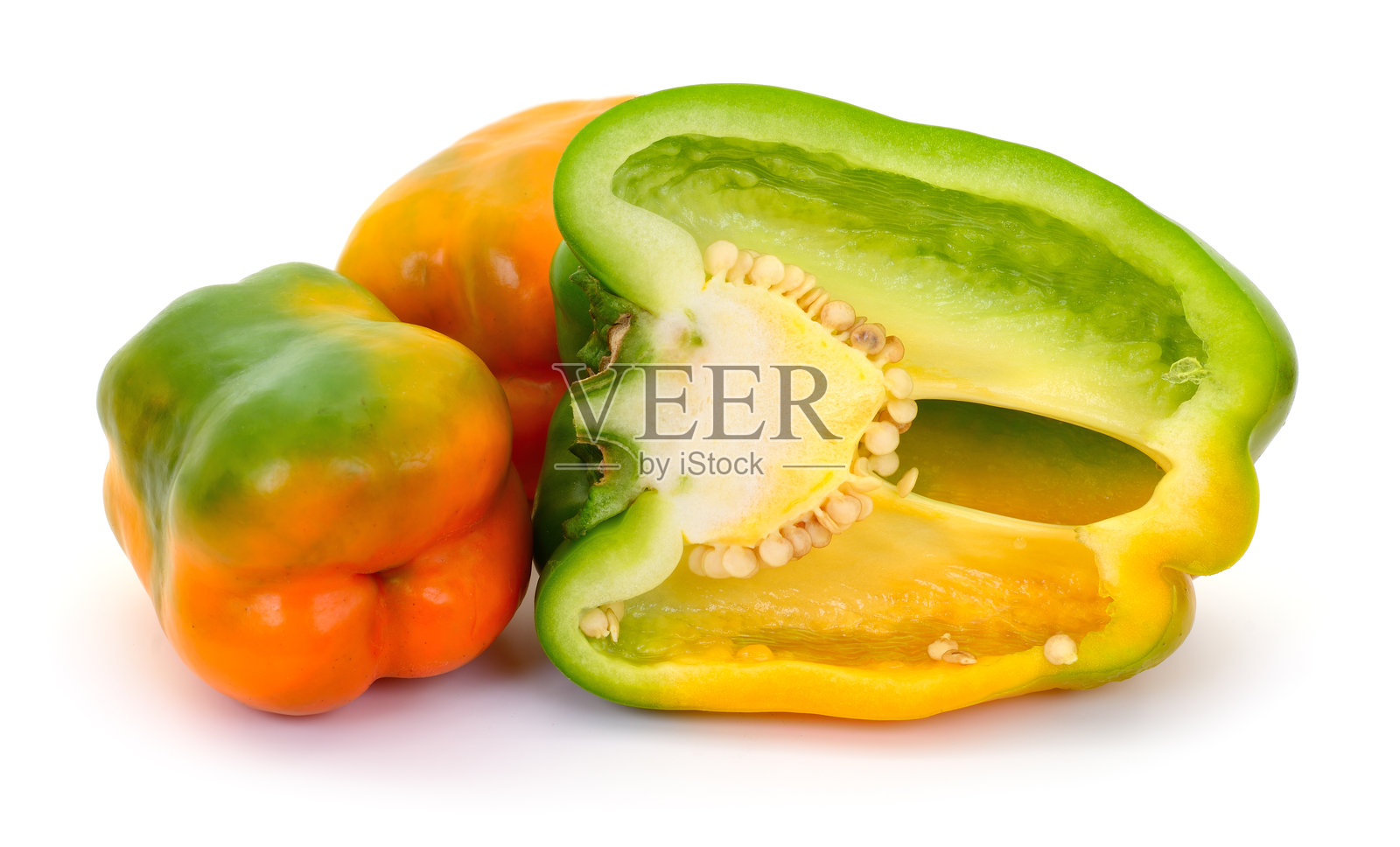 黄色绿色甜椒（Capsicum annuum）孤立在白色背景上照片摄影图片