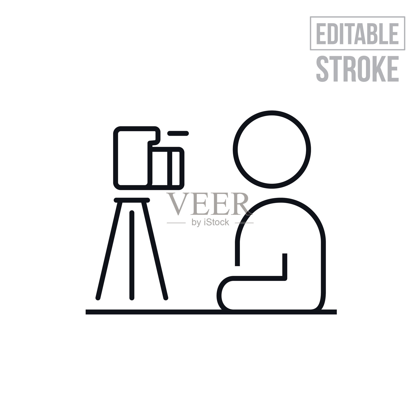 影响者使用相机录制自己的内容 细线图标 - 可编辑的线条插画图片素材