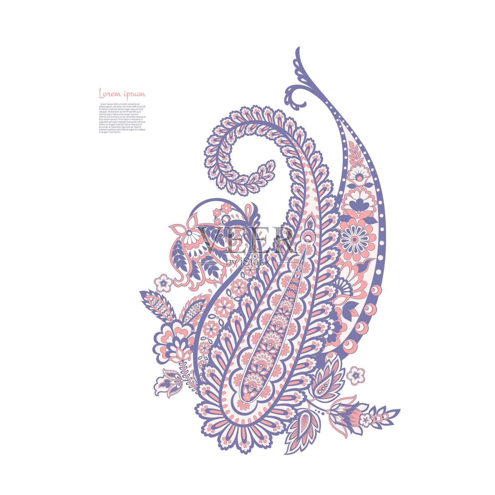 佩斯利矢量孤立图案。达马斯克风格复古插图插画图片素材