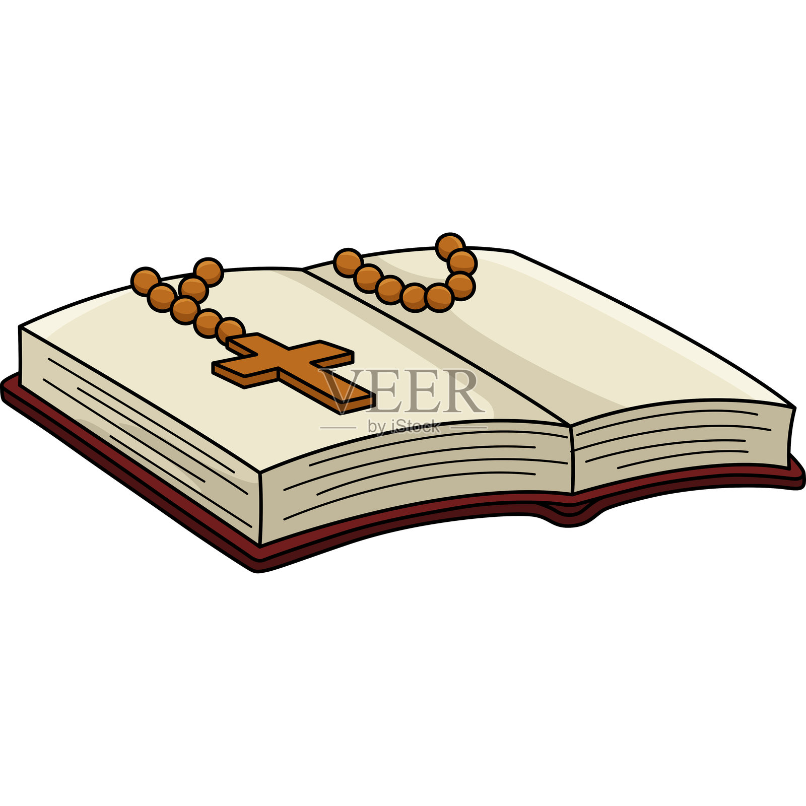 洗礼圣经与彩色念珠卡通剪贴画插画图片素材