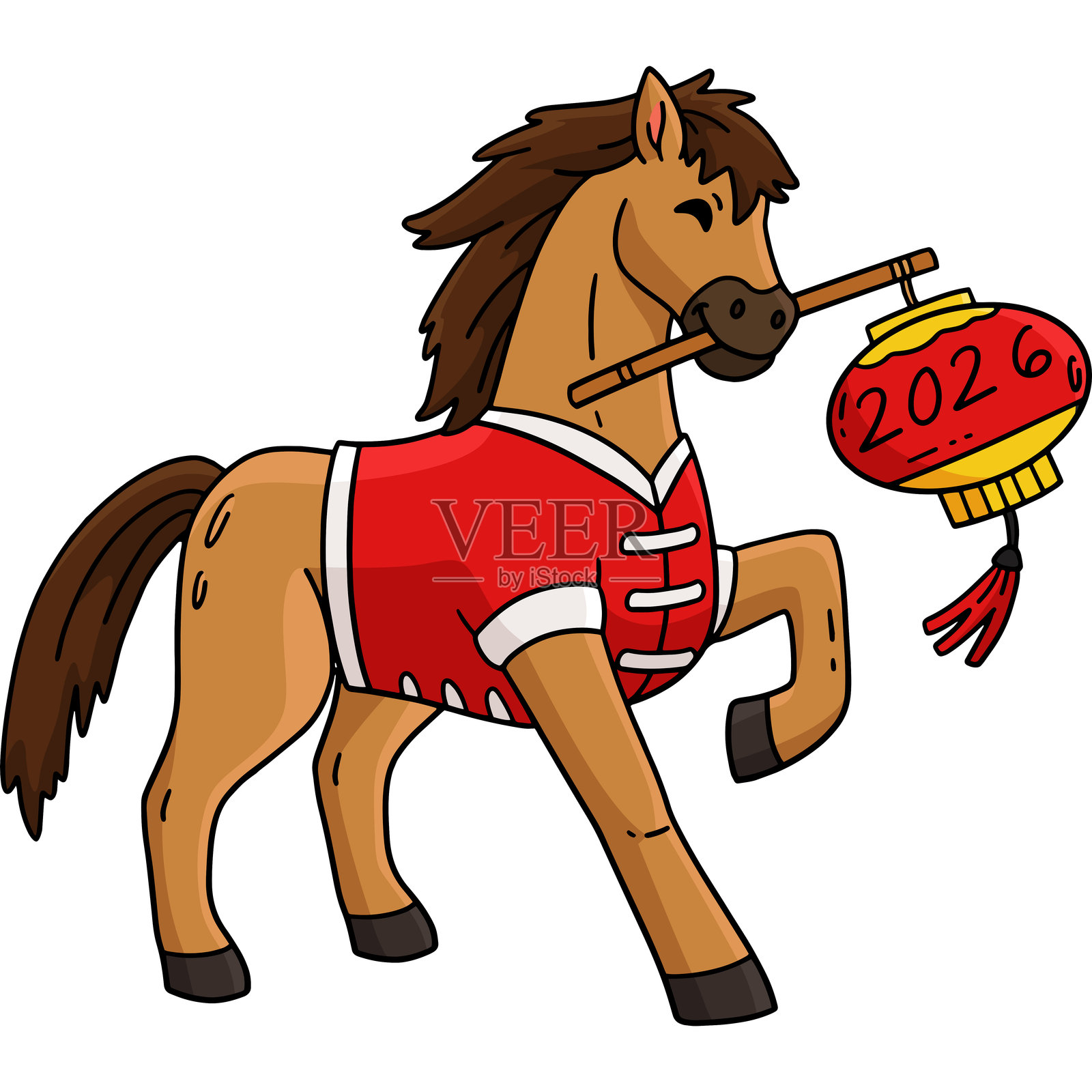 2026年马年与灯笼卡通剪贴画插画图片素材