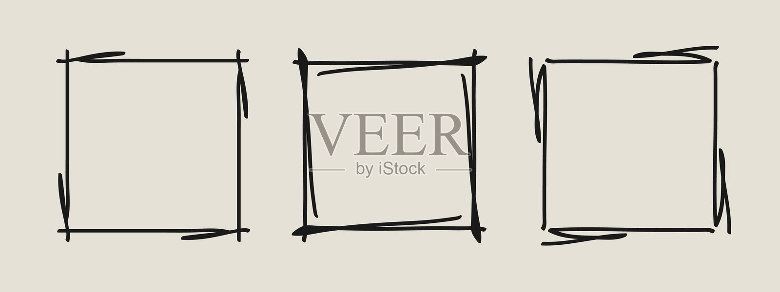 框架邮票套装，手绘曲线边框，抽象草图空白波浪状涂鸦单字母框架工具包。极简主义涂鸦设计元素。独立。矢量插图。插画图片素材