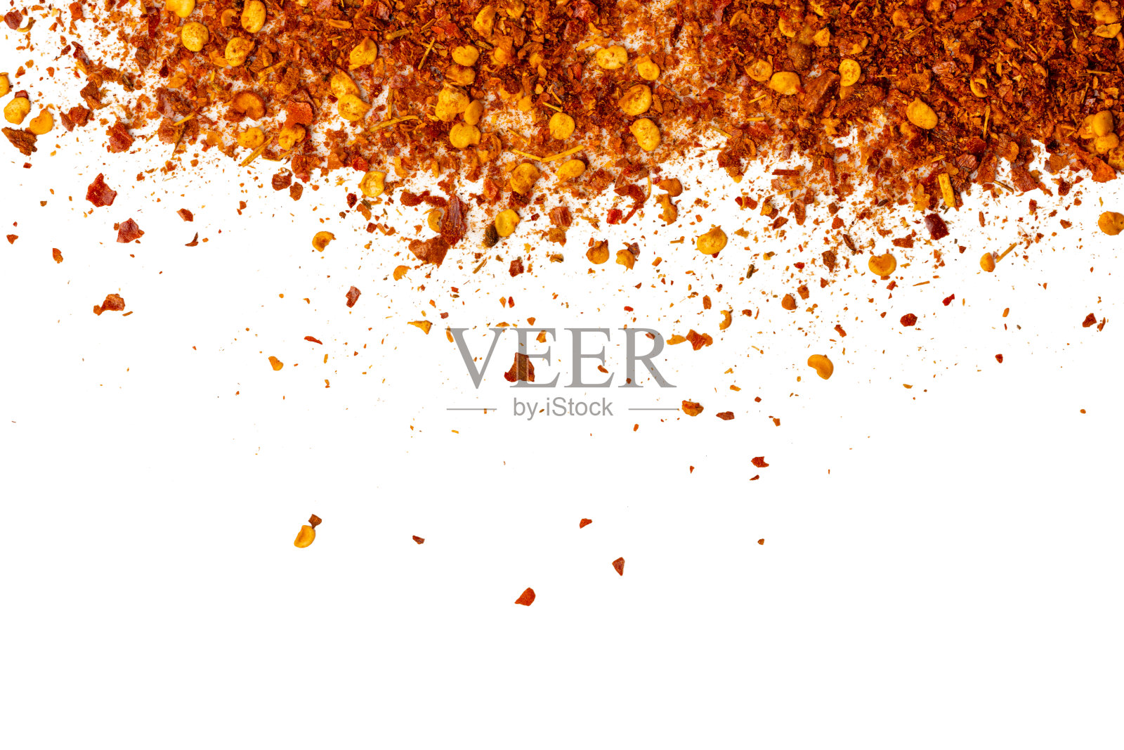 高分辨率相机拍摄的白色背景上的辣椒粉照片。照片摄影图片