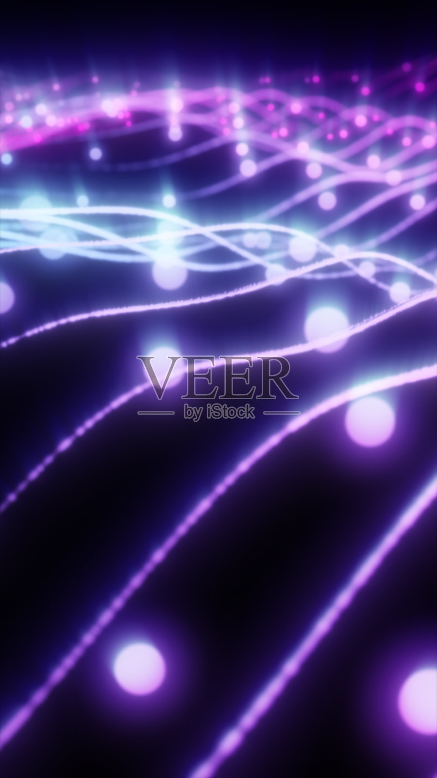 发光的紫色和蓝色霓虹光波，带有点状元素，形成未来感的抽象数字背景照片摄影图片