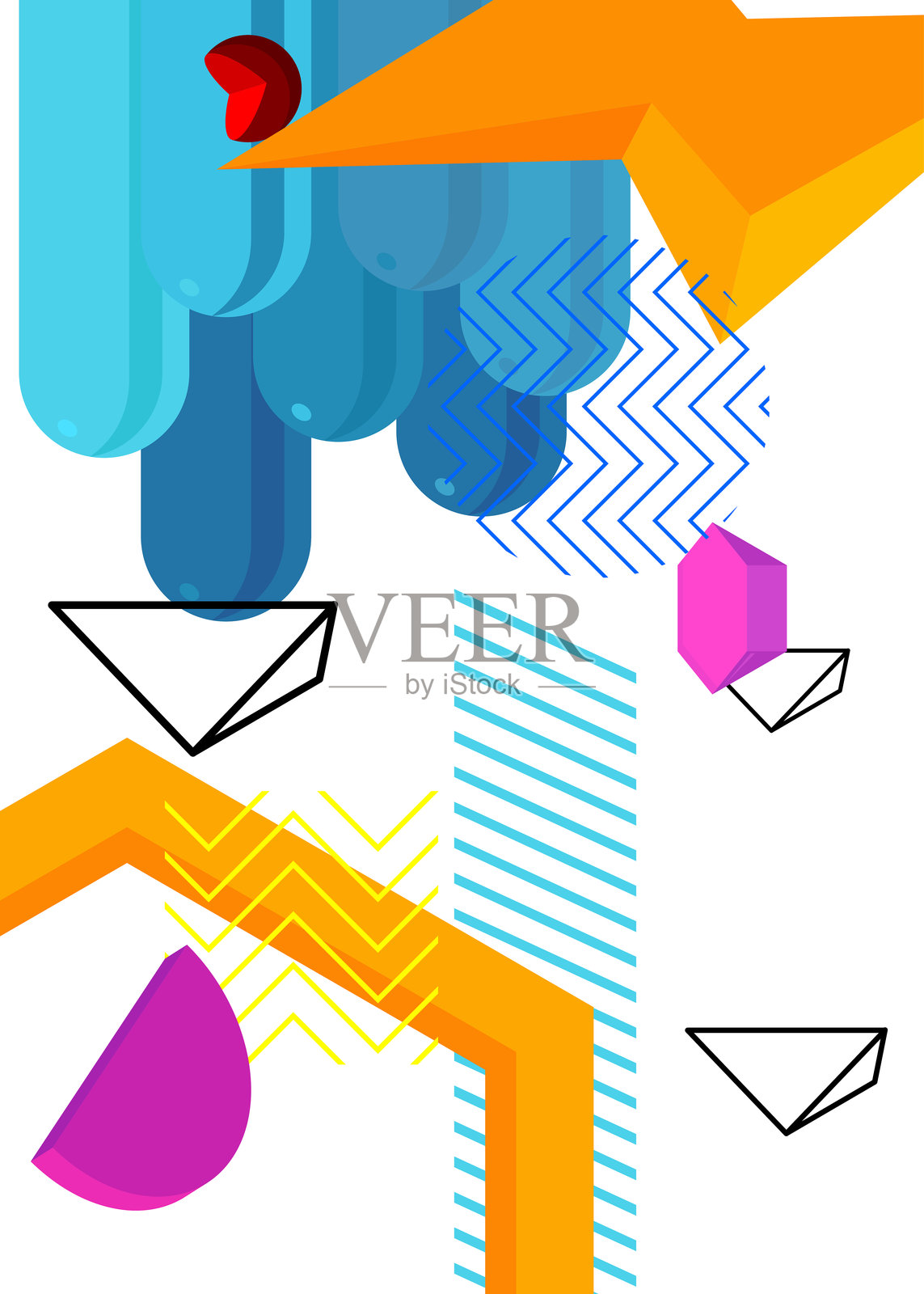 简单几何图形复古主题封面。极简几何元素海报设计。复古抽象形状海报横幅模板。插画图片素材