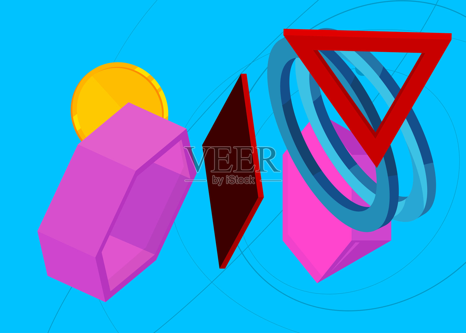 简单几何图形复古主题封面。极简几何元素海报设计。复古抽象形状海报横幅模板。插画图片素材
