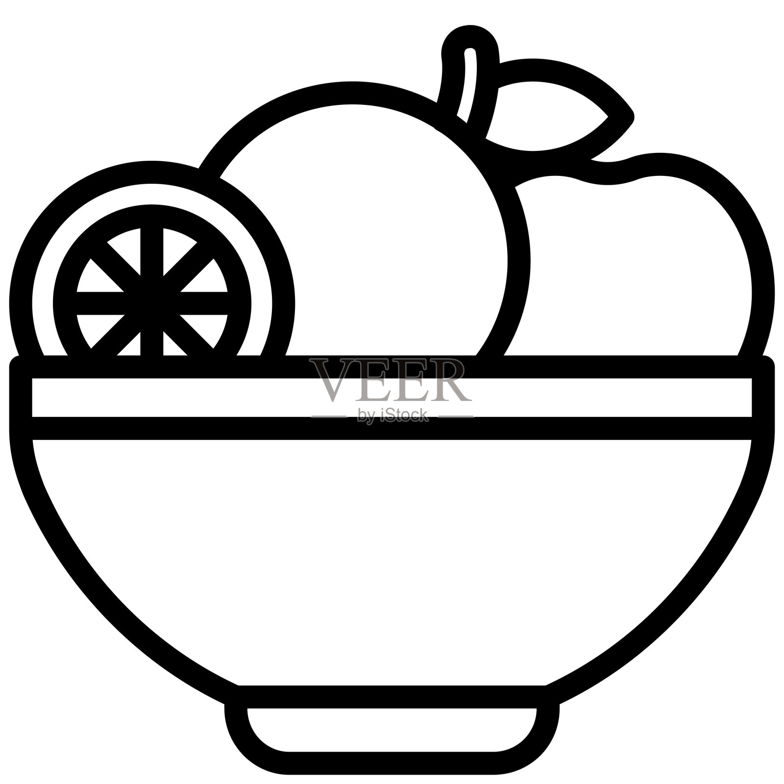 水果沙拉图标，黑白轮廓图标符号插画图片素材
