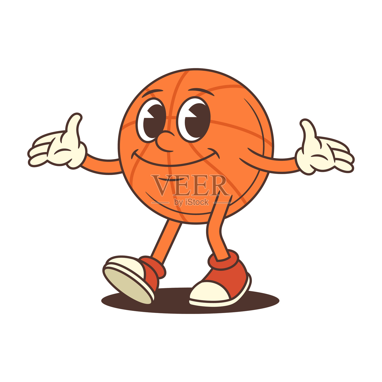 欢迎的复古篮球吉祥物张开双臂的矢量插图插画图片素材