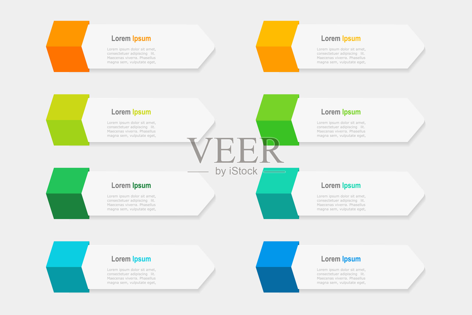 用于商业概念的8步信息图，箭头形状，带多色标签，设计用于工作流程布局、图表、年度报告和网页设计。矢量插图。插画图片素材