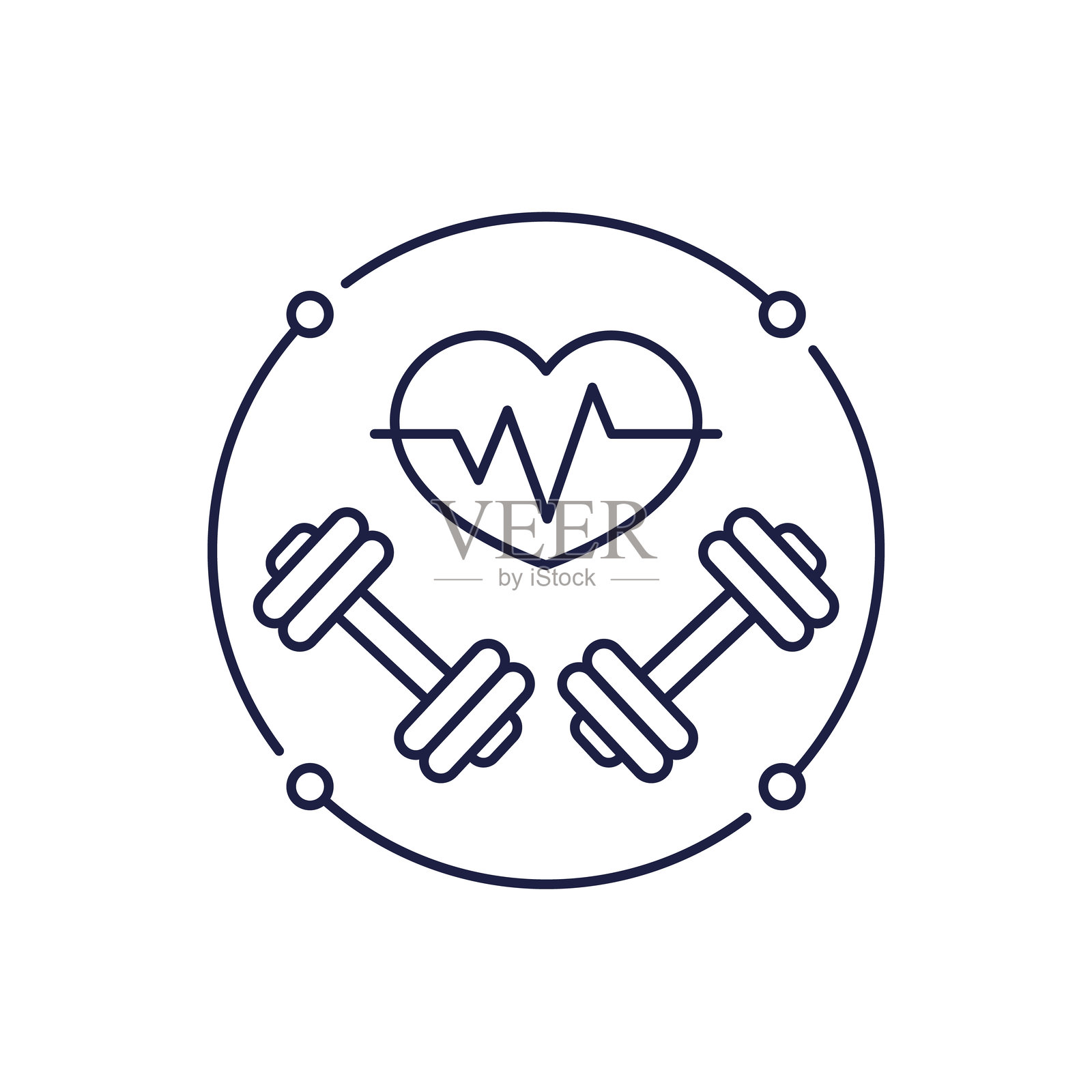 锻炼心率线条图标，运动时的脉搏，训练插画图片素材