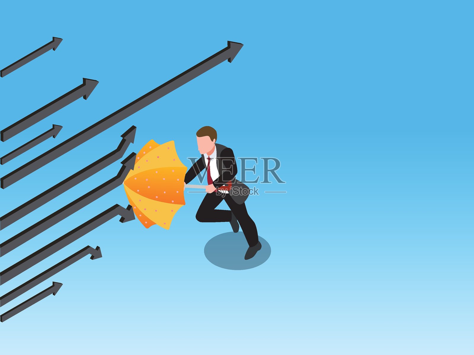 商人用伞保护自己免受落箭的3D等距矢量插图插画图片素材