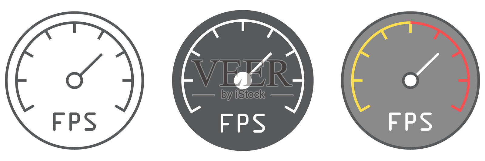 每秒帧数图标，视频游戏与帧数，帧数速度计标志矢量图形，可编辑线条图标，EPS 10。插画图片素材