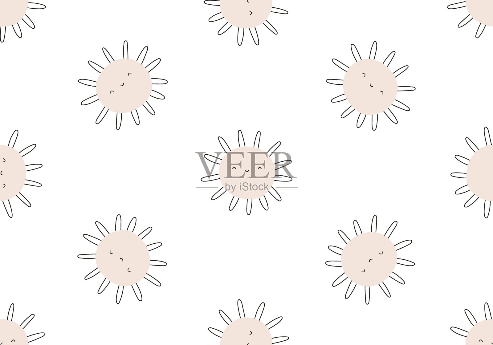 波希米亚风格的婴儿图案。孤立背景上的简单儿童太阳。可爱的太阳印花，适合护士使用。插画图片素材