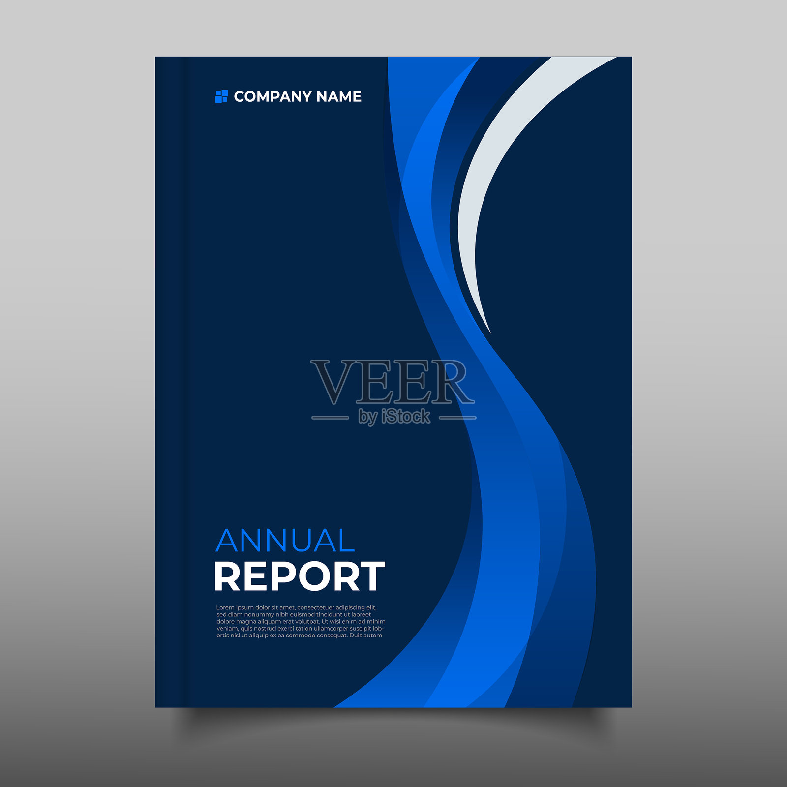 现代商业年度报告封面模板传单，蓝色波浪渐变设计插画图片素材