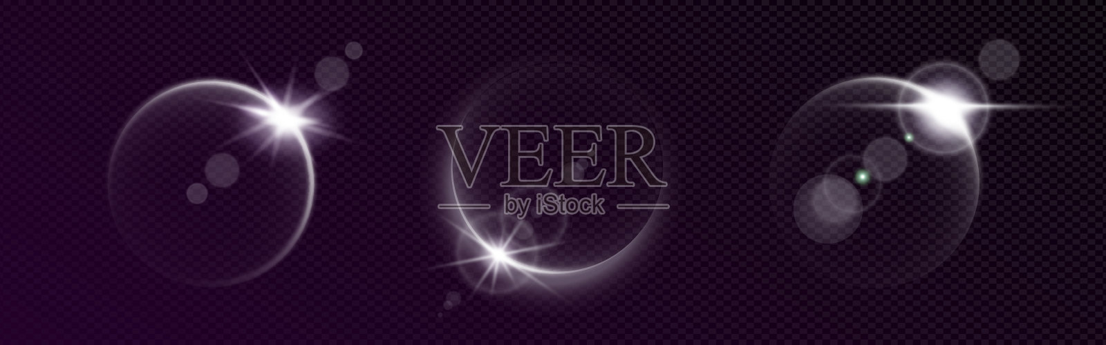 抽象的日食光辉，明亮的太阳光芒和霓虹光晕映衬在黑色天空中。行星环绕和新月环形成宇宙球体。星空宇宙叠加着光环、黎明地平线、3D宇宙效果和能量弧。插画图片素材