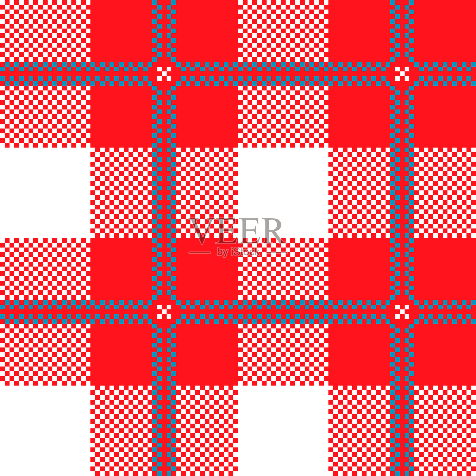 无缝矢量图案，红白蓝像素艺术格子布背景，圣诞节节日主题纺织品，冬季包装纸，复古风格民俗假日装饰插画图片素材