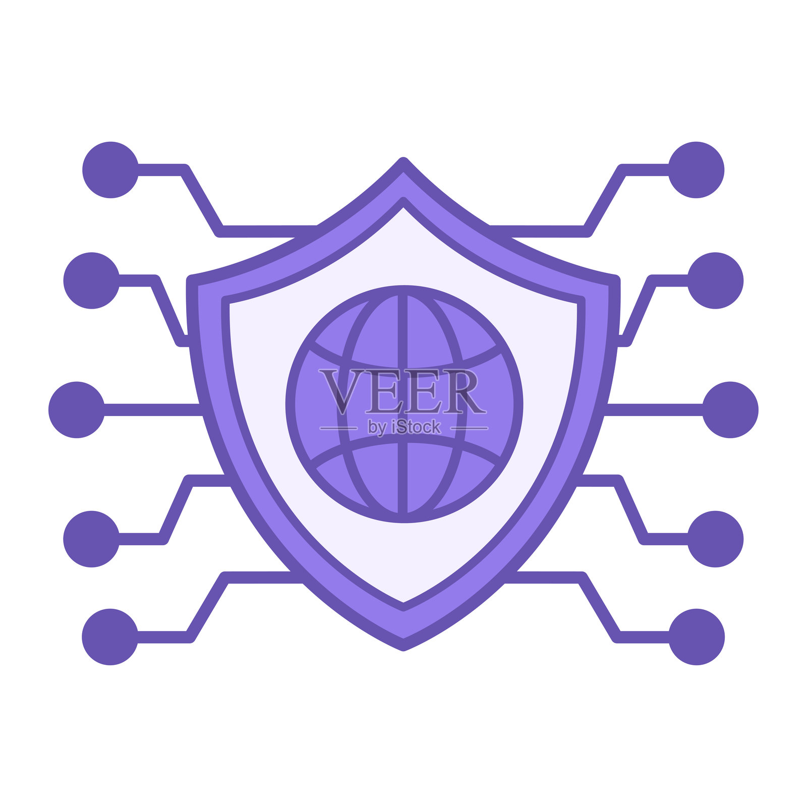 彩色网络安全图标。矢量插图。盾牌与地球。保护计算机网络和数据免受未经授权的访问、盗窃、损坏和未经授权的使用。信息技术概念插画图片素材