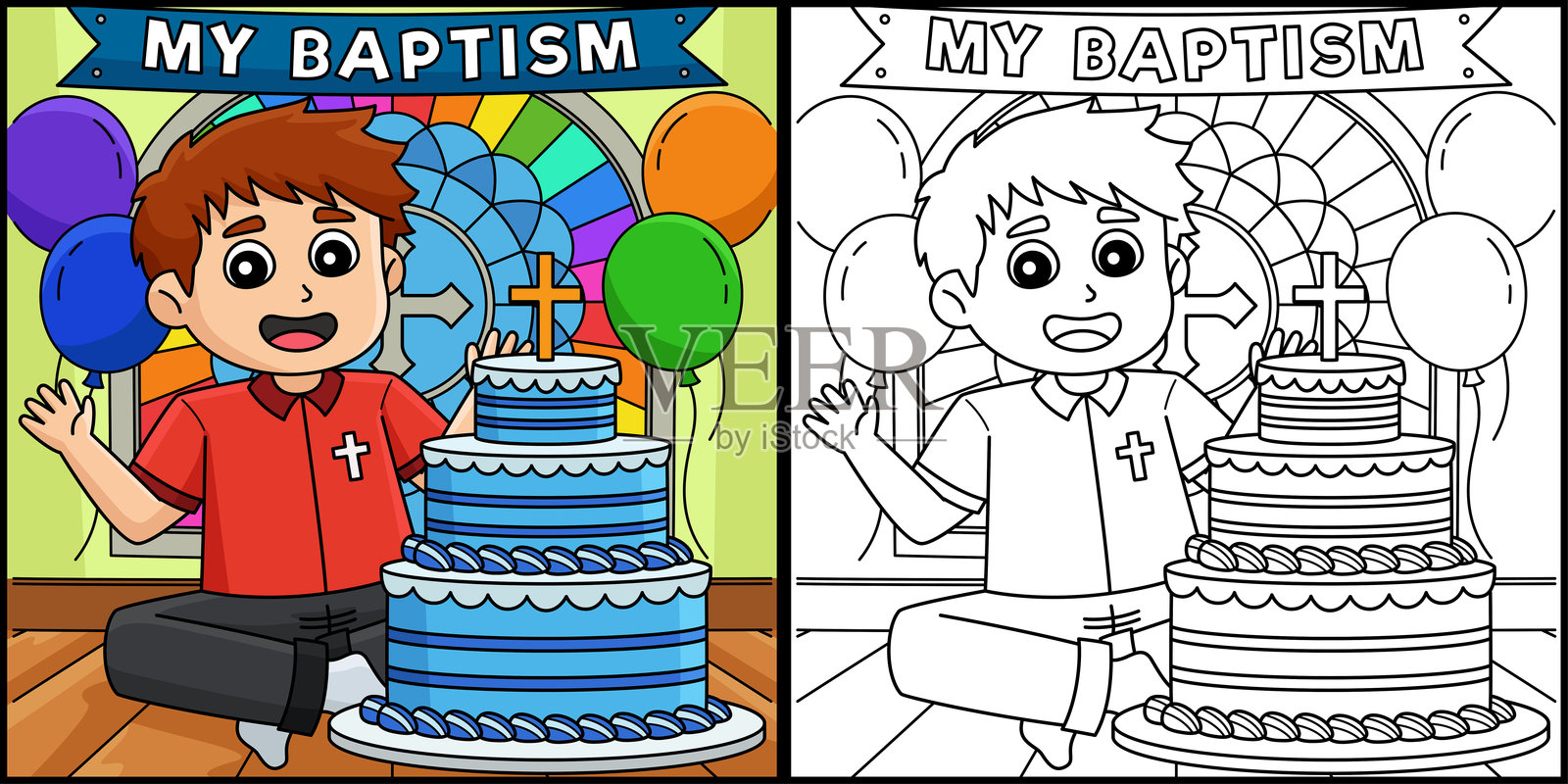 洗礼男婴涂色页插图插画图片素材