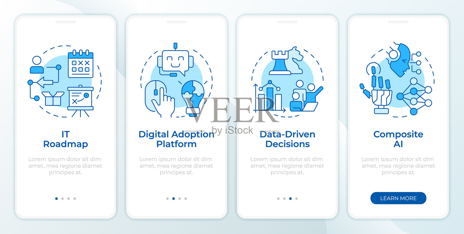 数字技术集成蓝色入职移动应用界面插画图片素材