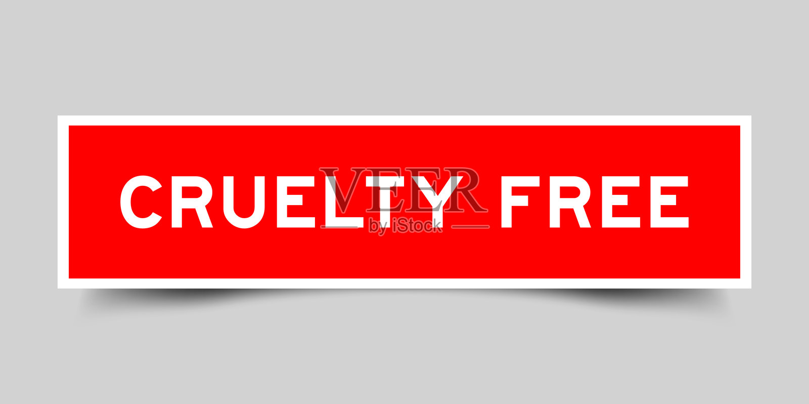 灰色背景上的红色方形贴纸标签，上面写着“无残忍”插画图片素材