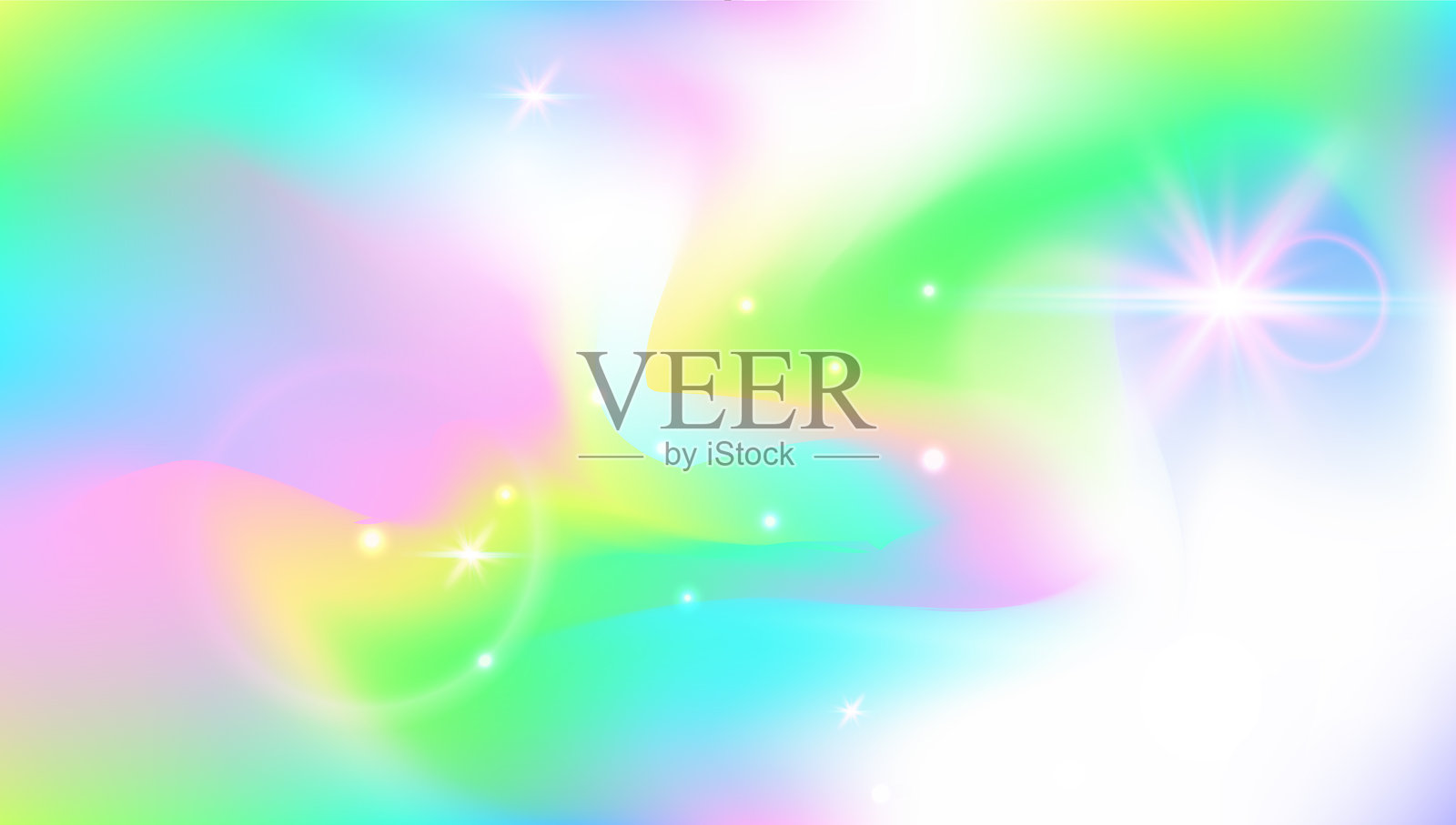 可爱渐变。粉色公主图案和美丽的魔法全息图。紫色、黄色的仙女背景。霓虹太空和卡通银河的幻想壁纸。绿色可爱渐变。插画图片素材