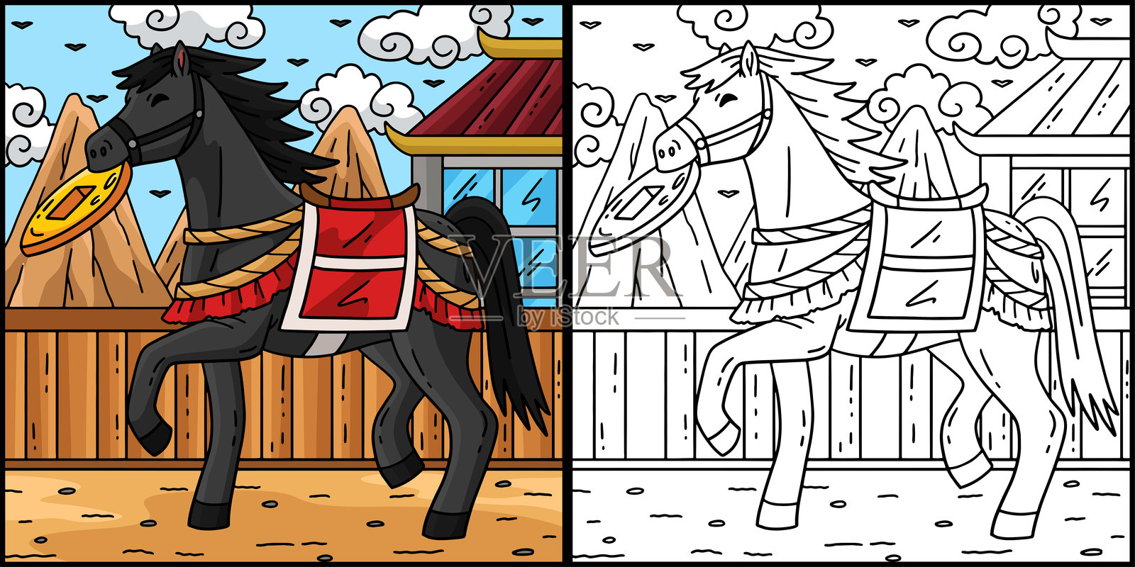 马年咬福币插图插画图片素材