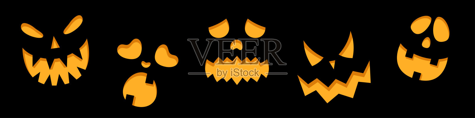 一组令人毛骨悚然的南瓜脸矢量图插画图片素材