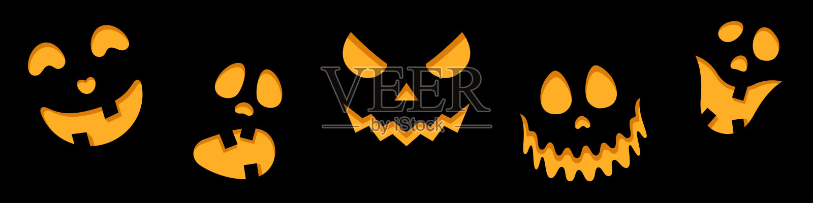 一组恐怖的南瓜脸插画图片素材