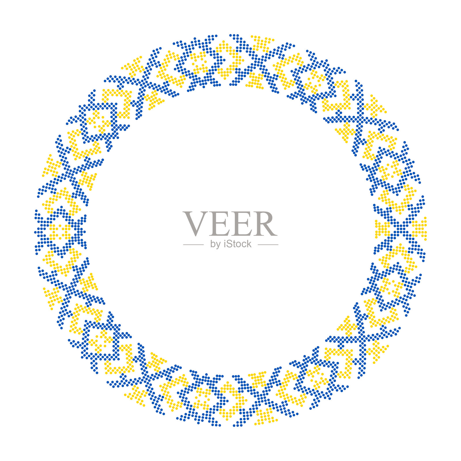 传统乌克兰刺绣圆框 - 民俗十字绣图案圆形边框插画图片素材