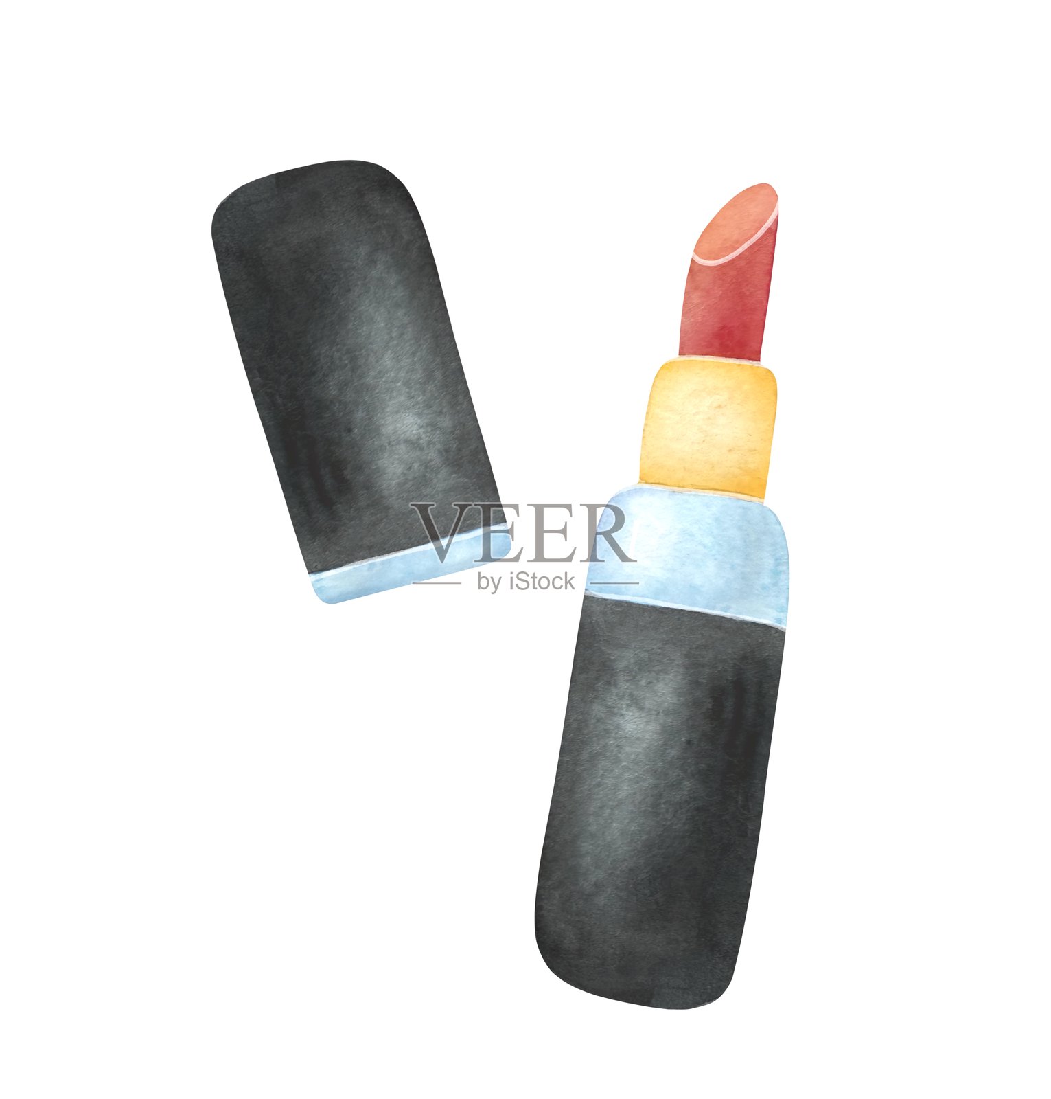 黑色化妆盒中的红色口红插画图片素材