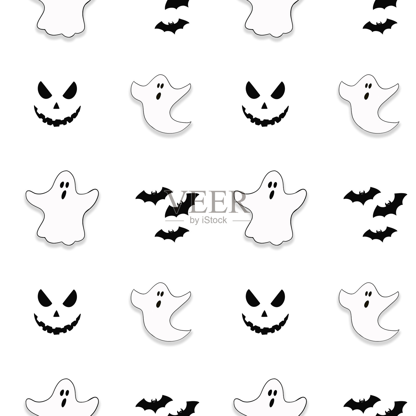 万圣节鬼魂和蝙蝠的无缝图案插画图片素材