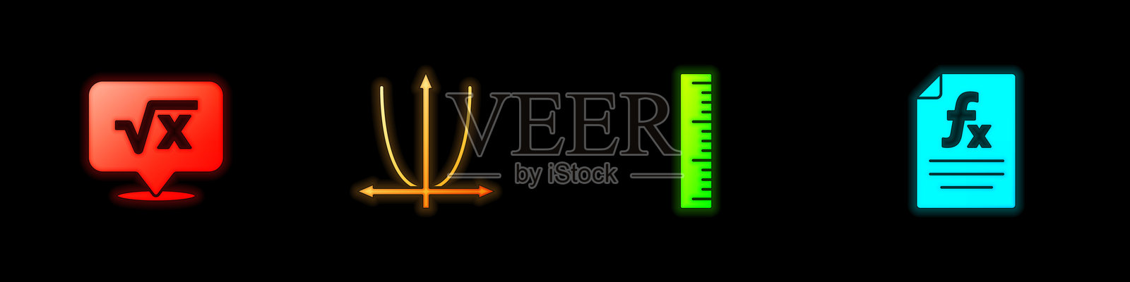 平方根符号、图表、日程表、图解、直尺和函数数学符号图标。矢量图。插画图片素材