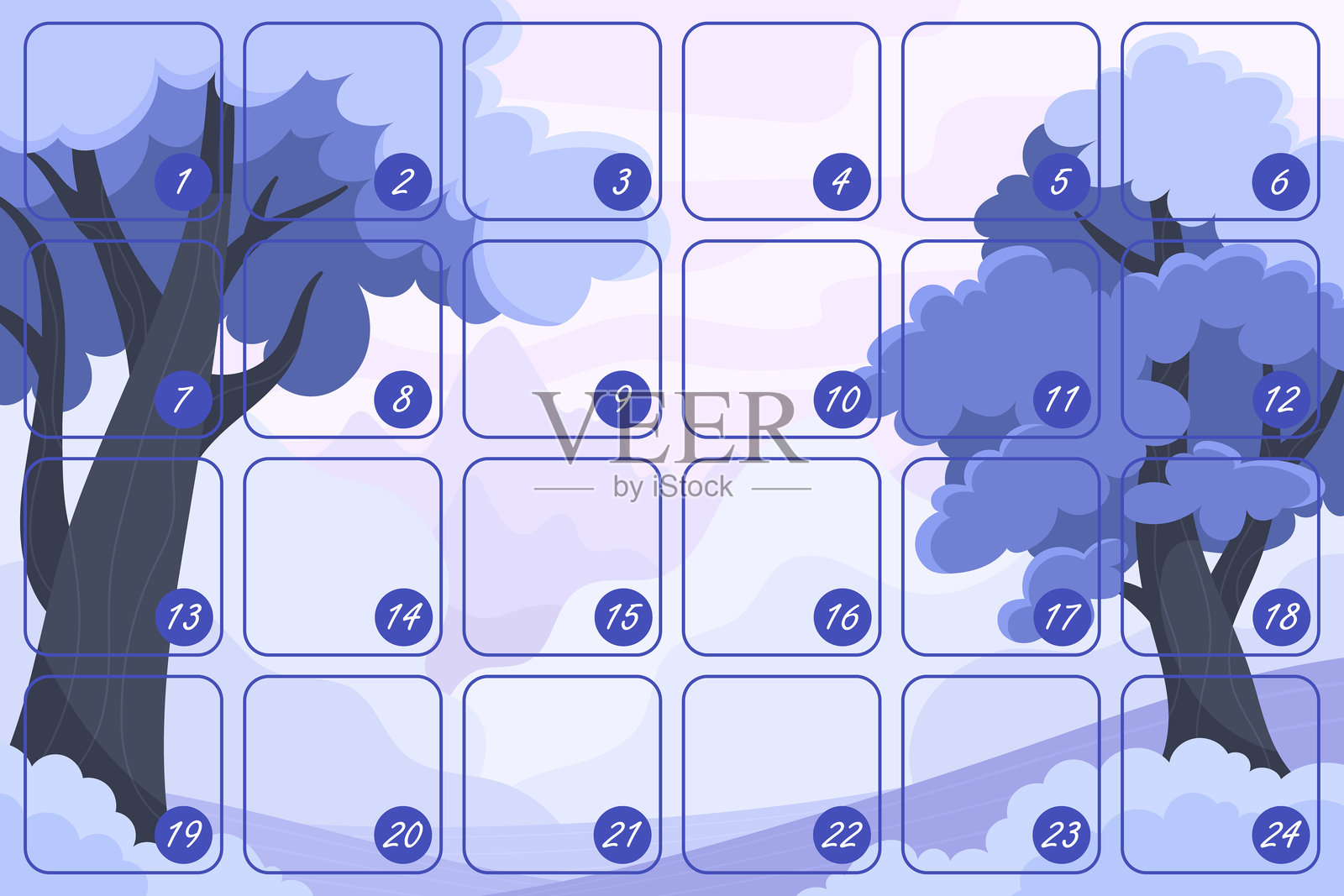 带有十二月倒计时的降临日历，适用于冬季项目、圣诞节和新年假期插画图片素材