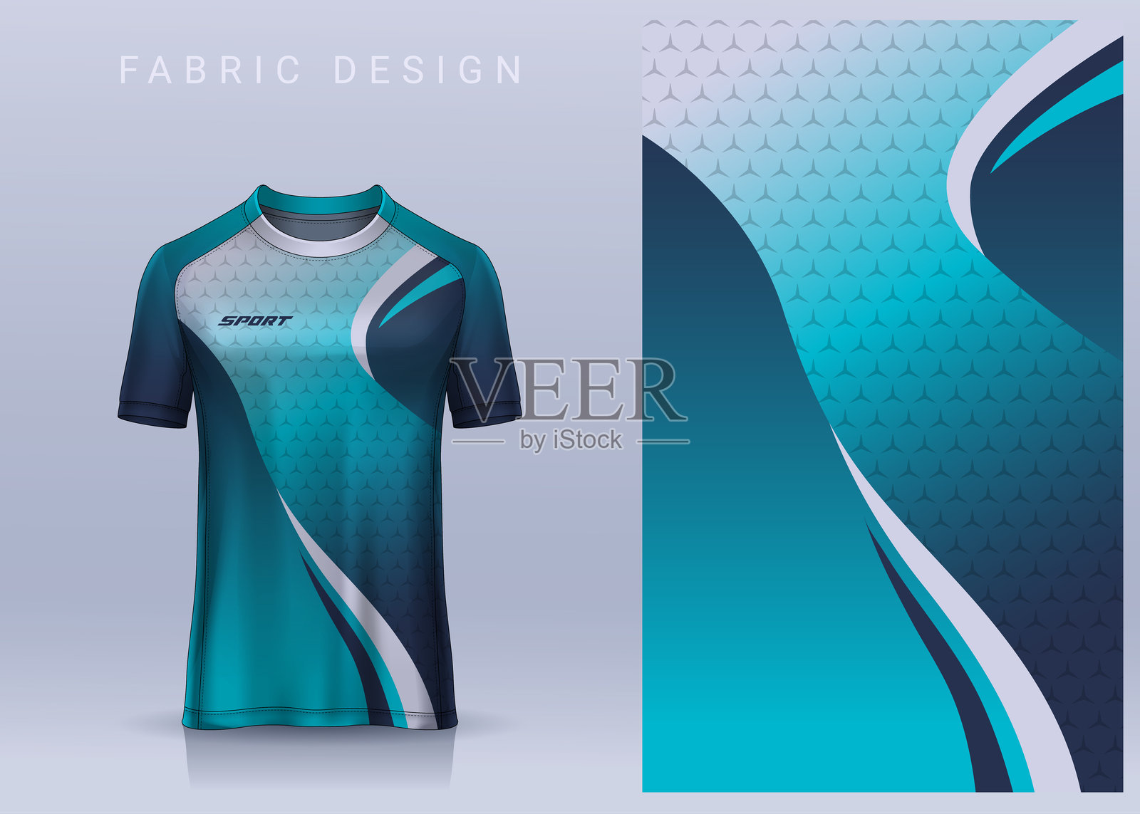 运动T恤的面料设计，足球俱乐部的足球球衣模型，制服正面视图。插画图片素材