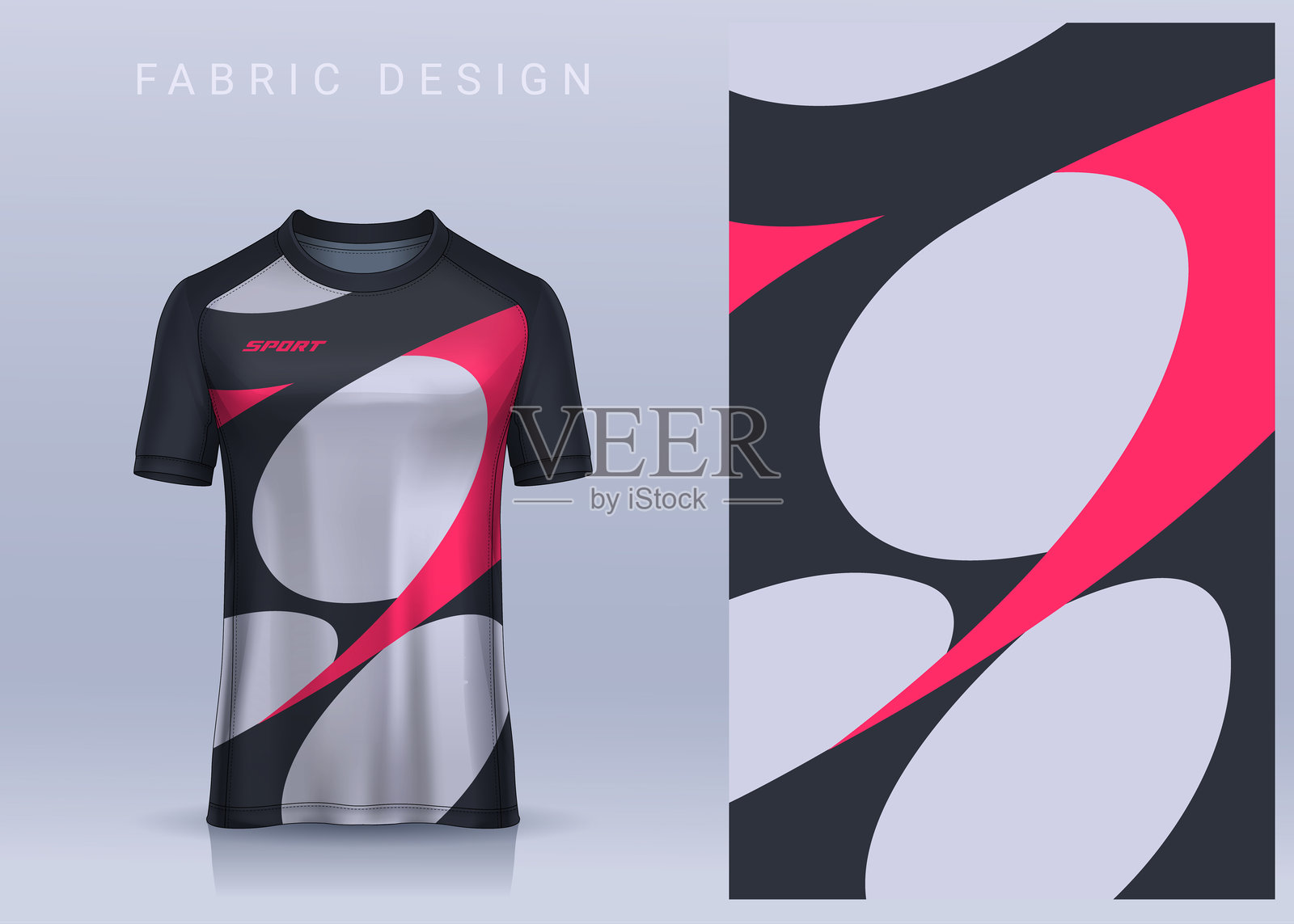 运动T恤的面料设计，足球俱乐部的足球球衣模型，制服正面视图。插画图片素材