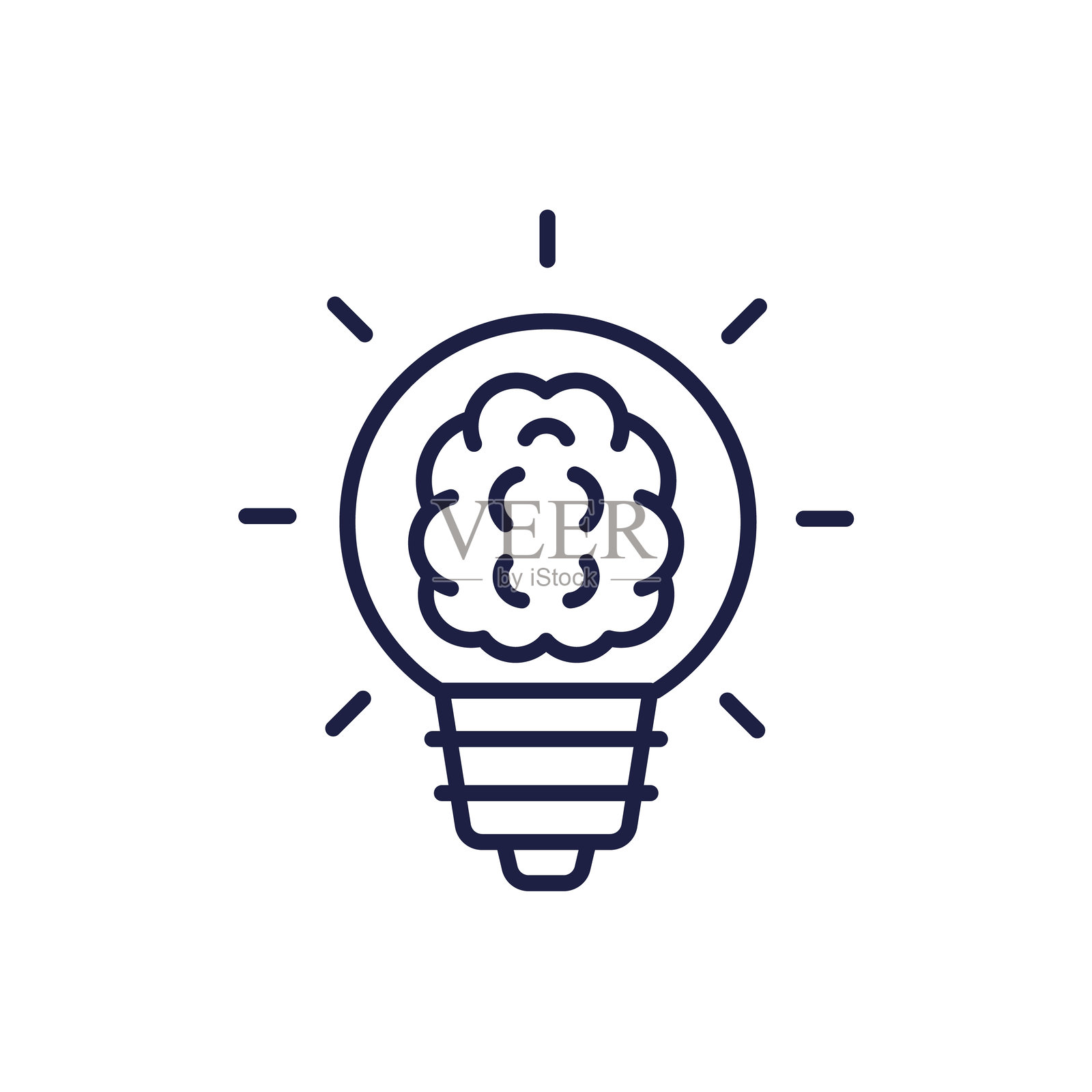 创意图标，脑部与灯泡，线条矢量设计插画图片素材