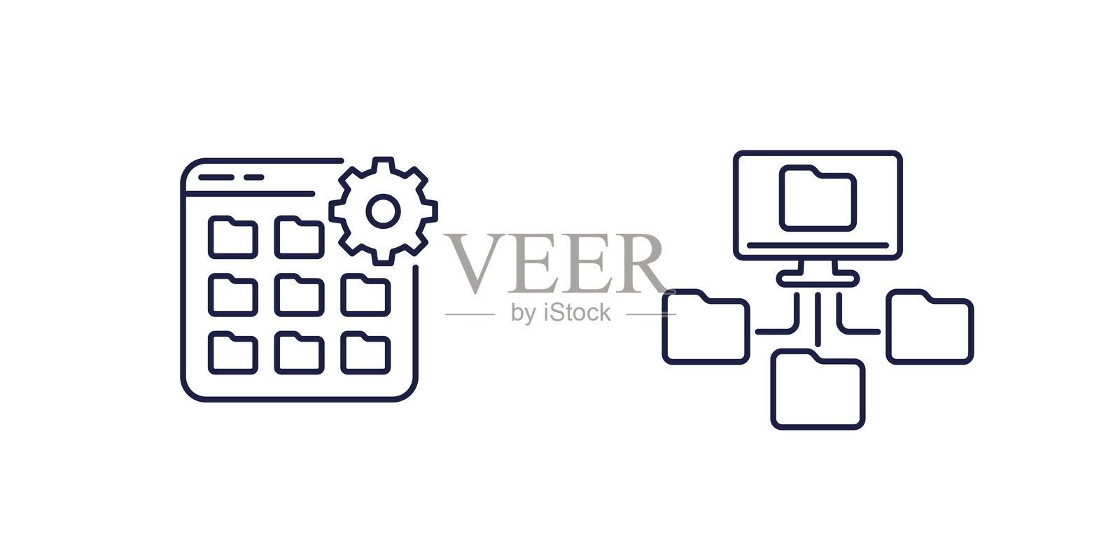 文件管理线条图标与文件夹插画图片素材