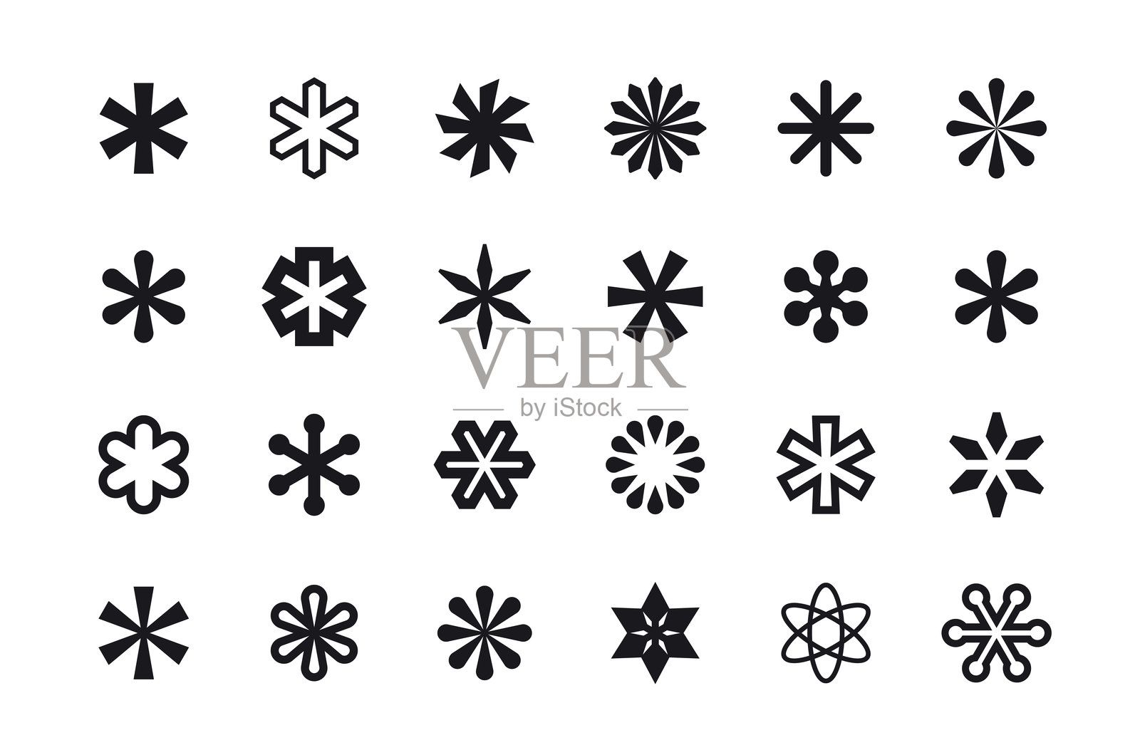 星号图标，几何抽象设计，形状独立于白色背景，大型矢量集合插画图片素材