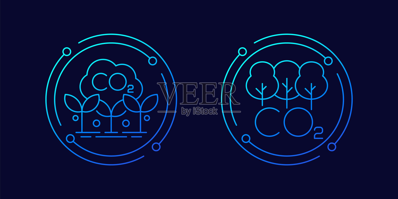 碳抵消和减少二氧化碳图标，线性设计插画图片素材