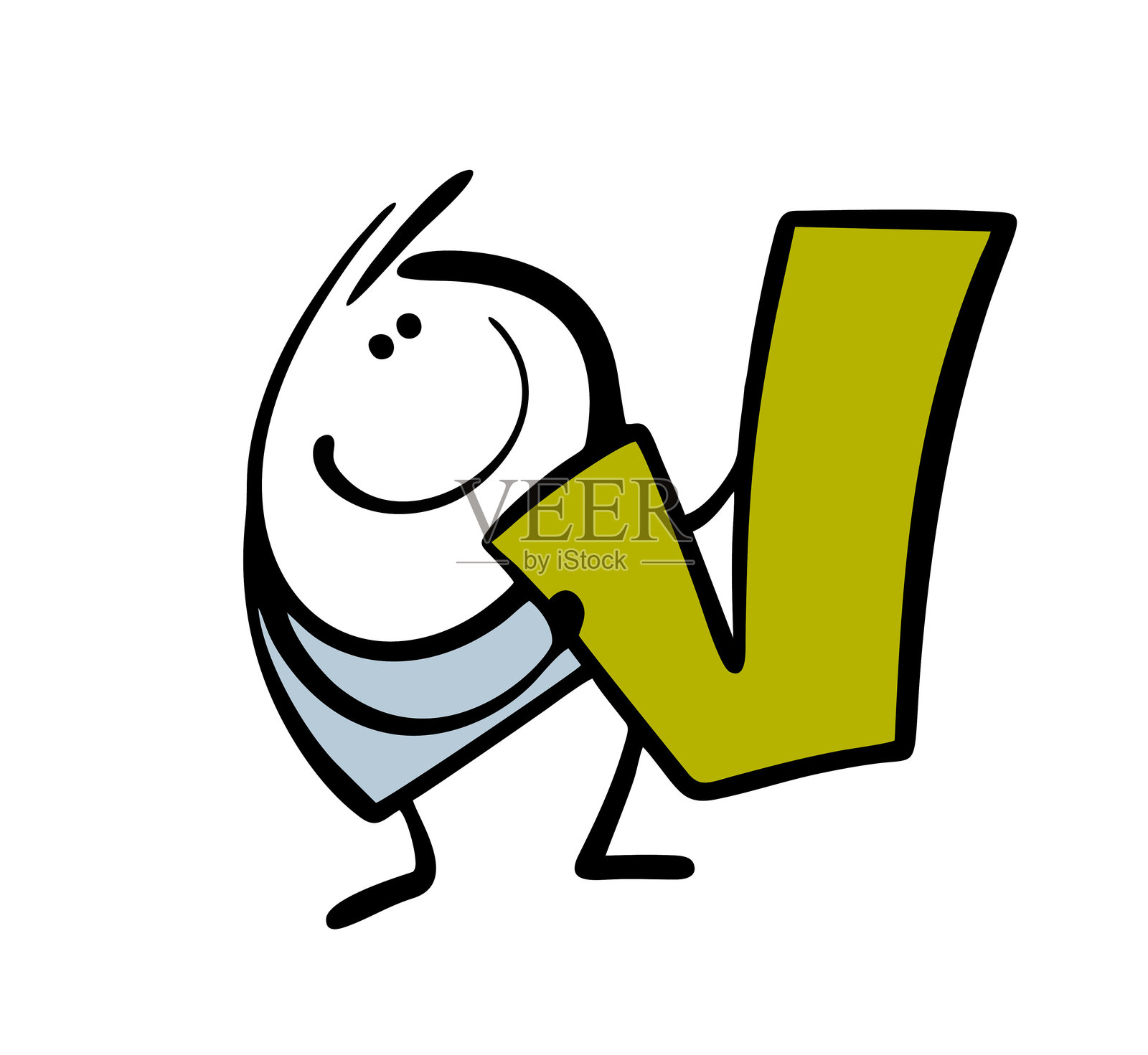 积极的卡通火柴人手持绿色勾号，象征着同意。选举和投票的矢量插图，候选人获胜。插画图片素材