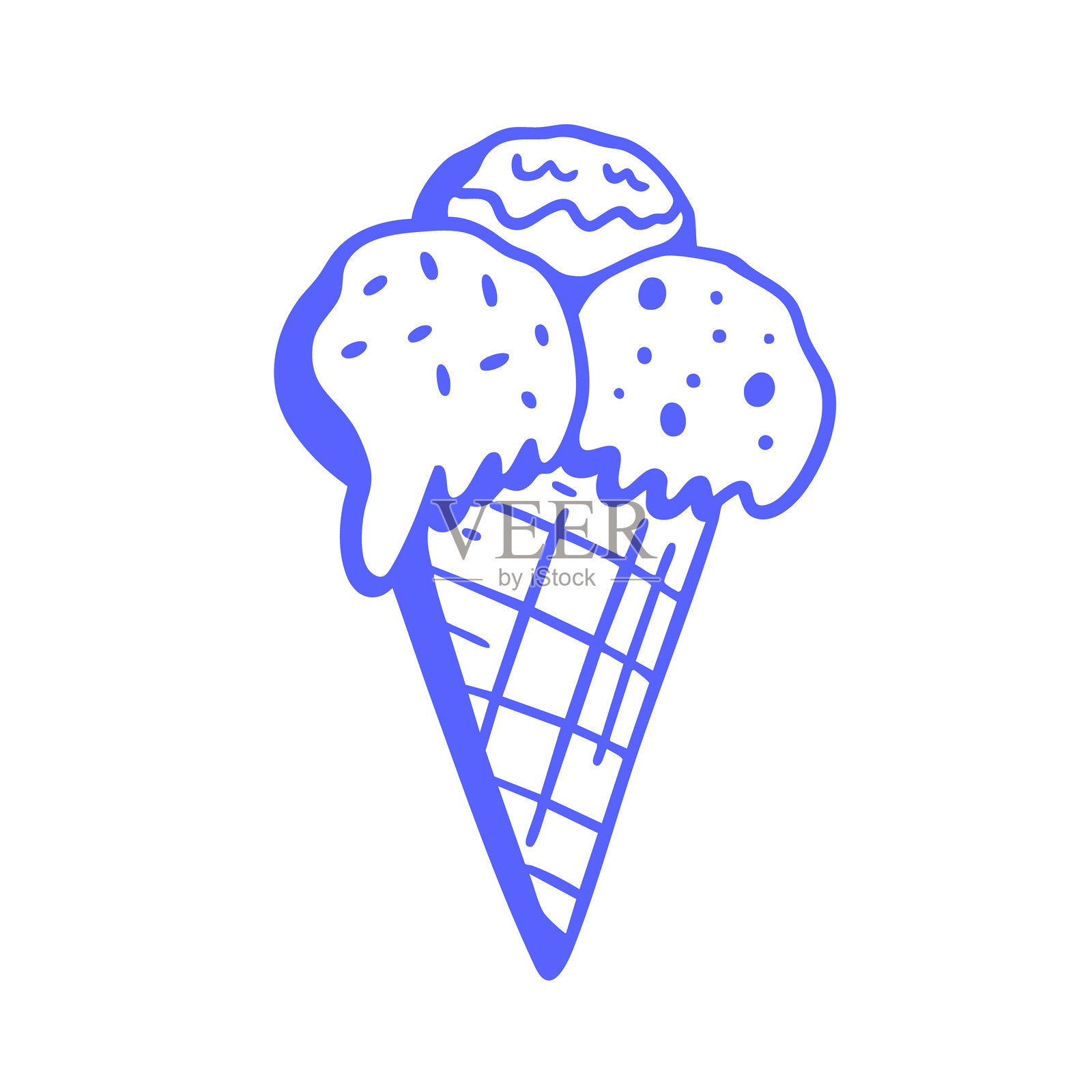 蓝色华夫饼冰淇淋艺术插图插画图片素材