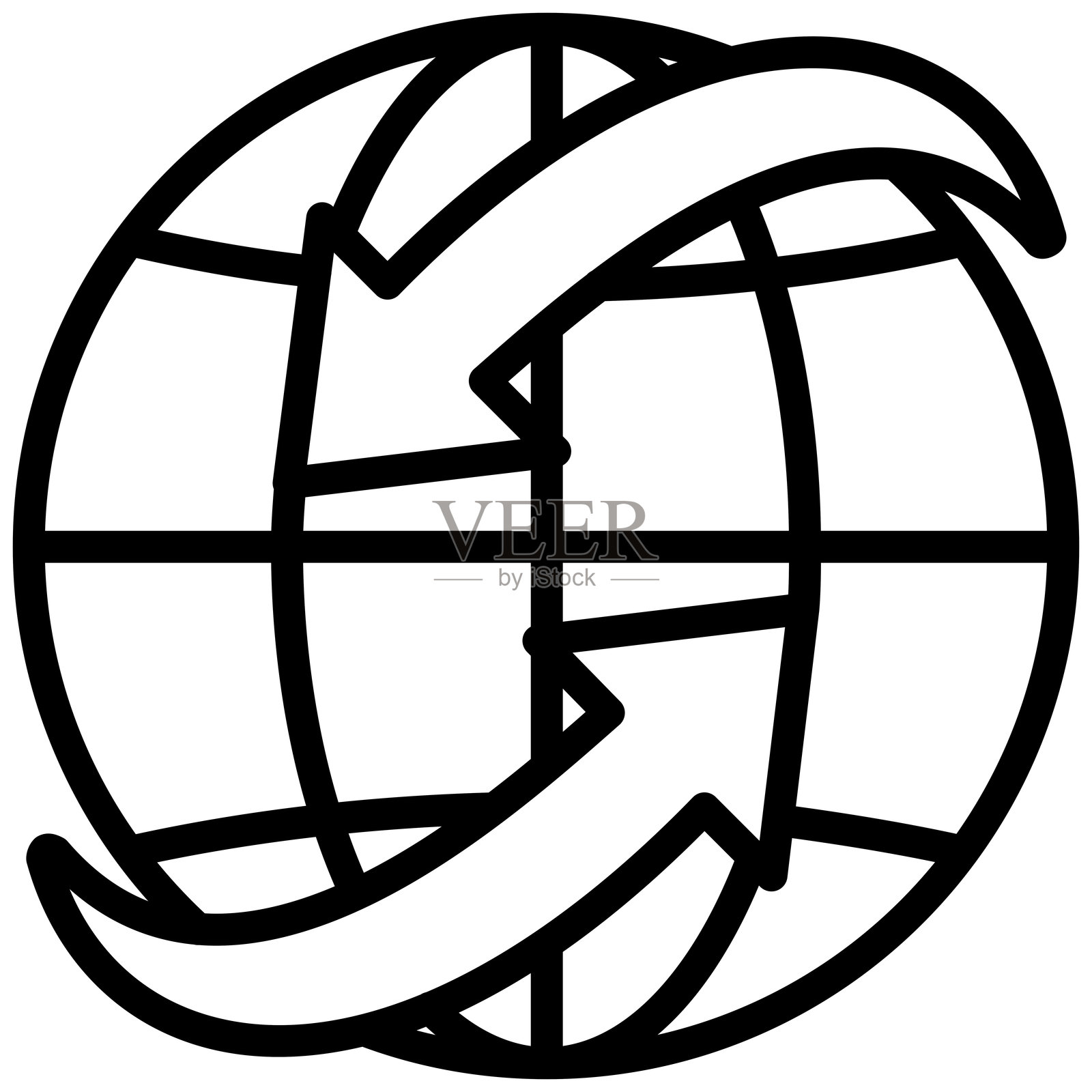 物流地球图标，黑白轮廓图标符号。插画图片素材